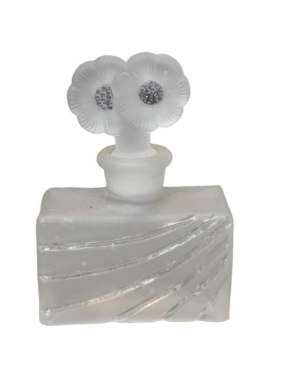 Vintage Glass Act Studio Frosted Perfume Bottle Floral Stopper 3" Dogwood Flower